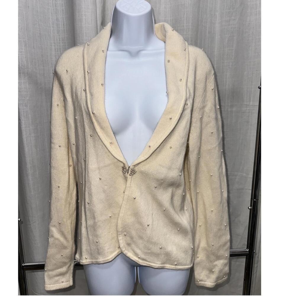 Elegant Cream Knitted Cardigan with Beaded Details LAMBSWOOL AND RABBIT BLEND